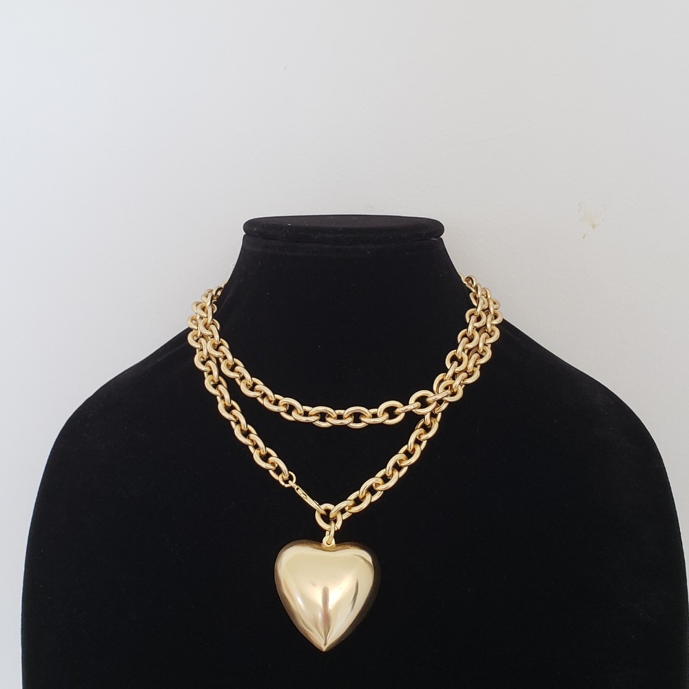 Brushed Gold Heart Pendant Long Chain Necklace 34" - Picture 2 of 5